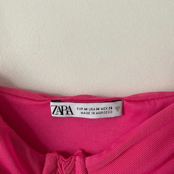 Zara Ruched Mesh Corset Mini Dress Hot Pink Size Medium - Picture 5 of 6